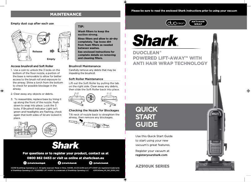 Page 1 de la notice Manuel utilisateur Shark DuoClean Powered Lift-Away AZ910UKT