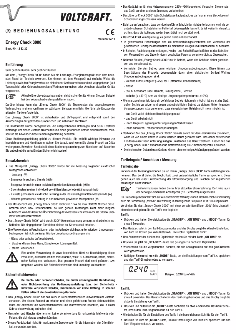 Image de la première page du manuel de l'appareil Energy Check 3000