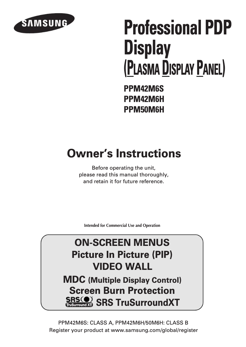 Page n°1 - Manuel utilisateur Samsung PPM42M6H
