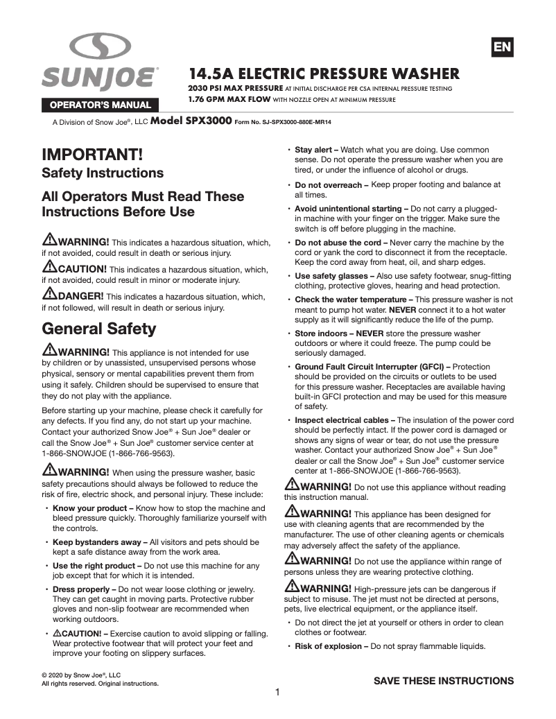 Page 1 de la notice Manuel utilisateur Sun Joe BDL-A0099