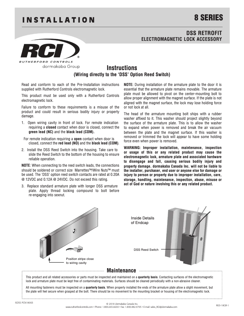 Page n°1 - Manuel utilisateur Dormakaba RCI 8