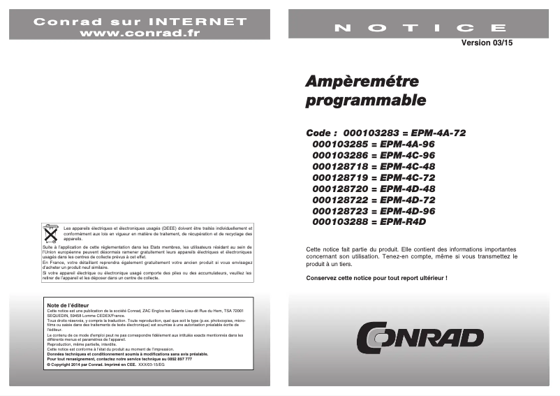 Page 1 de la notice Manuel utilisateur ENTES EPM-4C-96