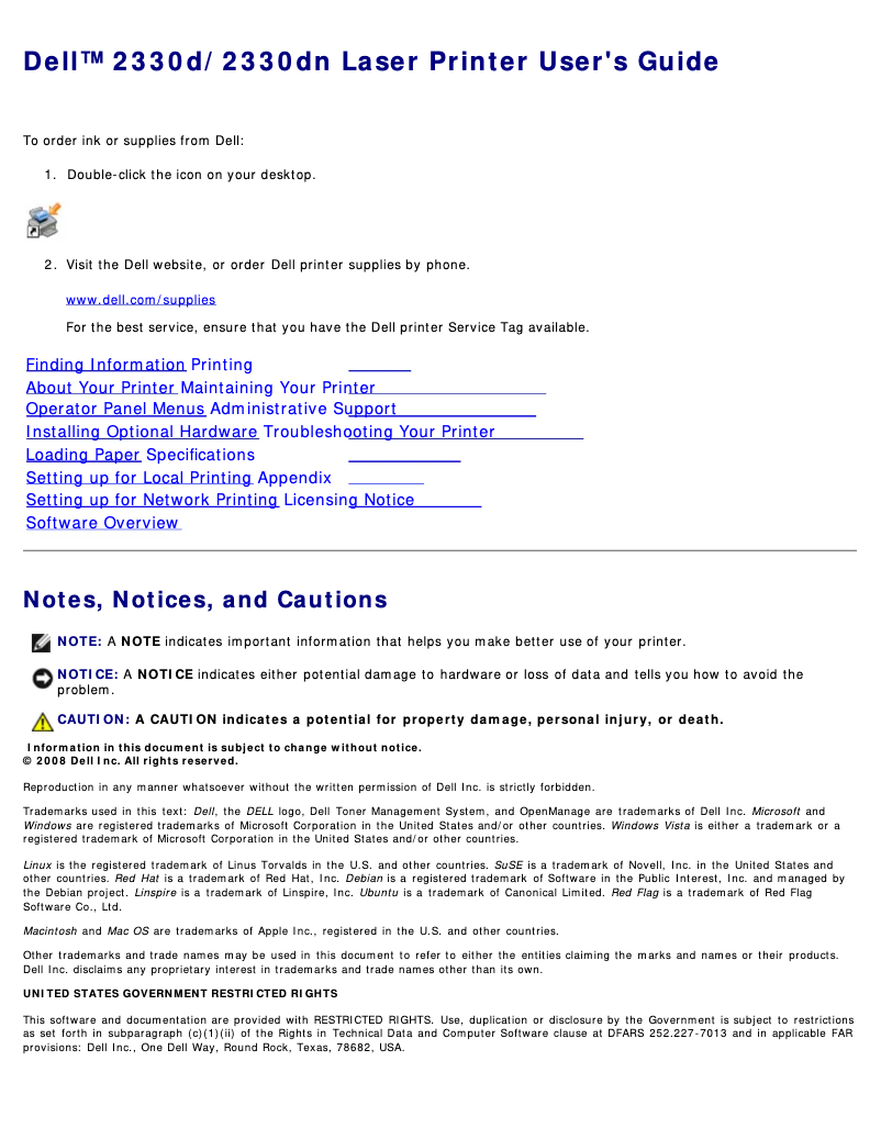 Page 1 of the manual User Manual Dell 2330d