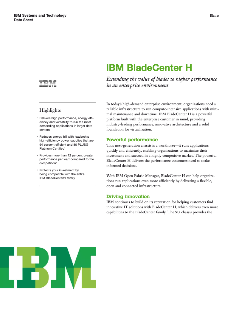 Page n°1 - Manuel utilisateur IBM BladeCenter H Chassis