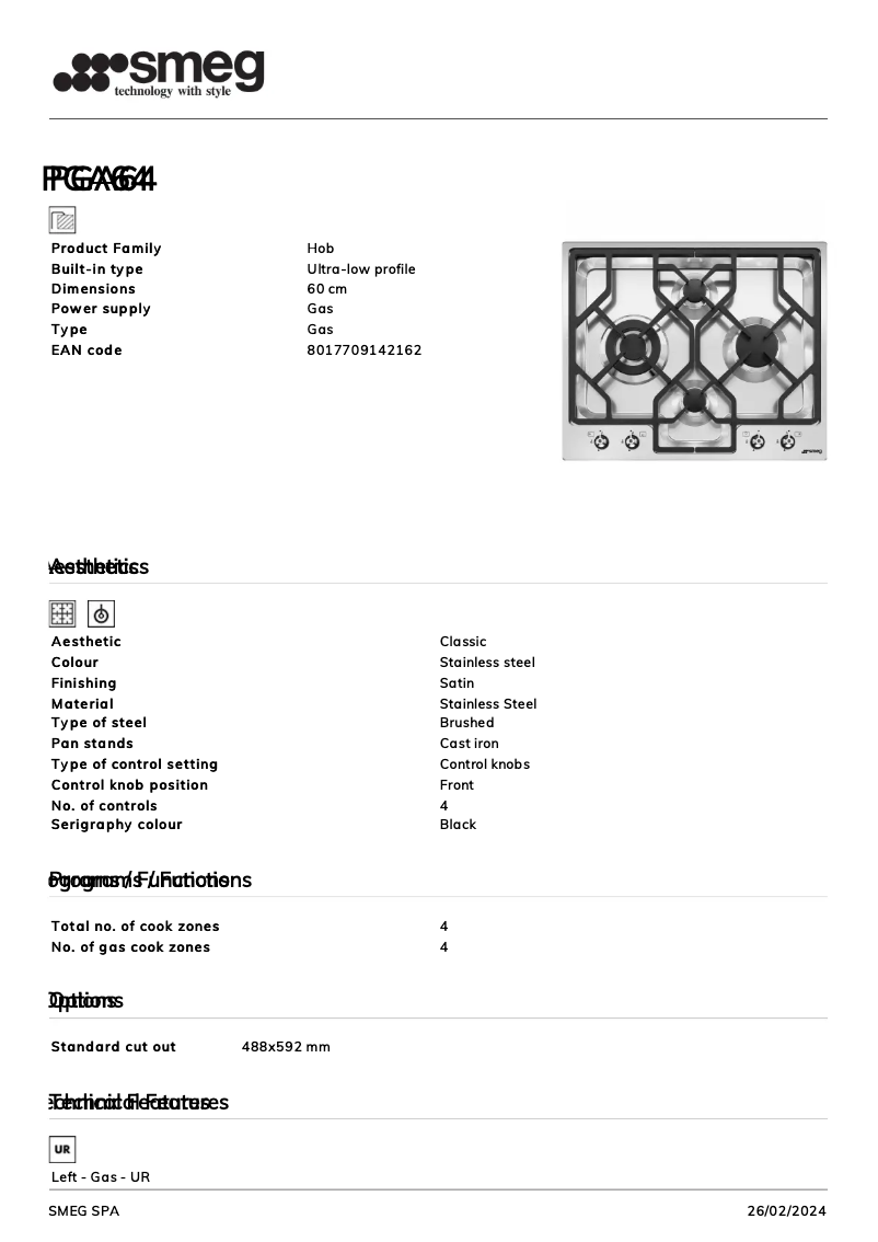 Page n°1 - Fiche technique Smeg PGA64