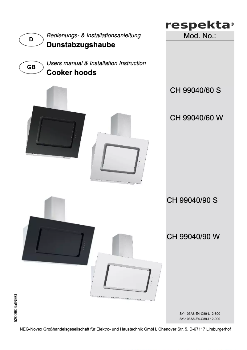 Page n°1 - Manuel utilisateur Respekta Elva CH99040/90S