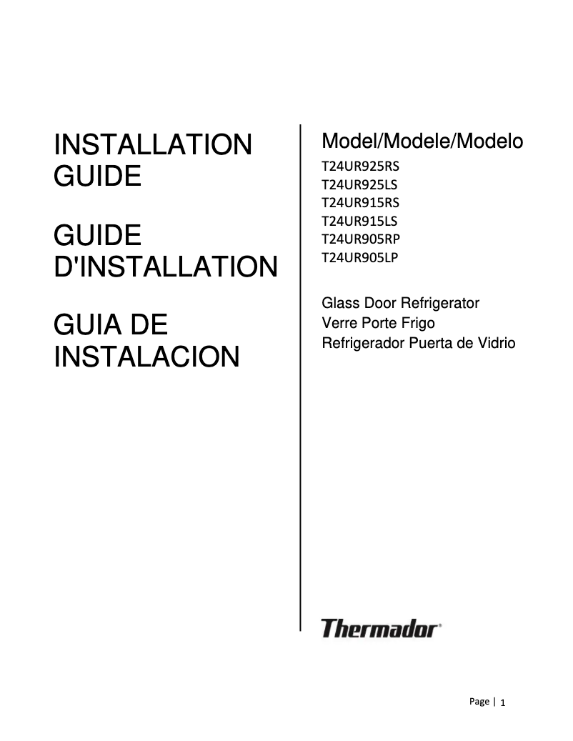 Page n°1 - Guide d'installation Thermador T24UR915RS