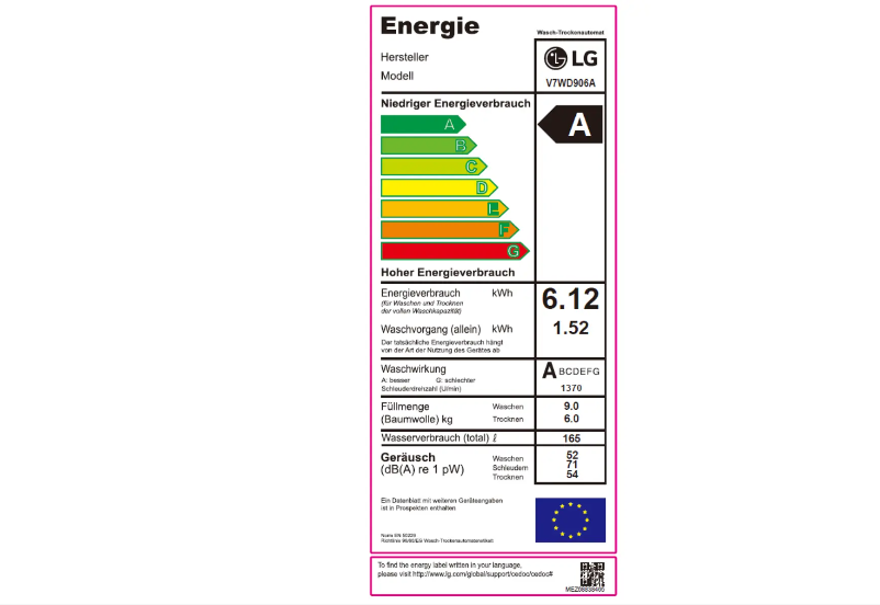 Page n°1 - Label énergétique LG V7WD906A