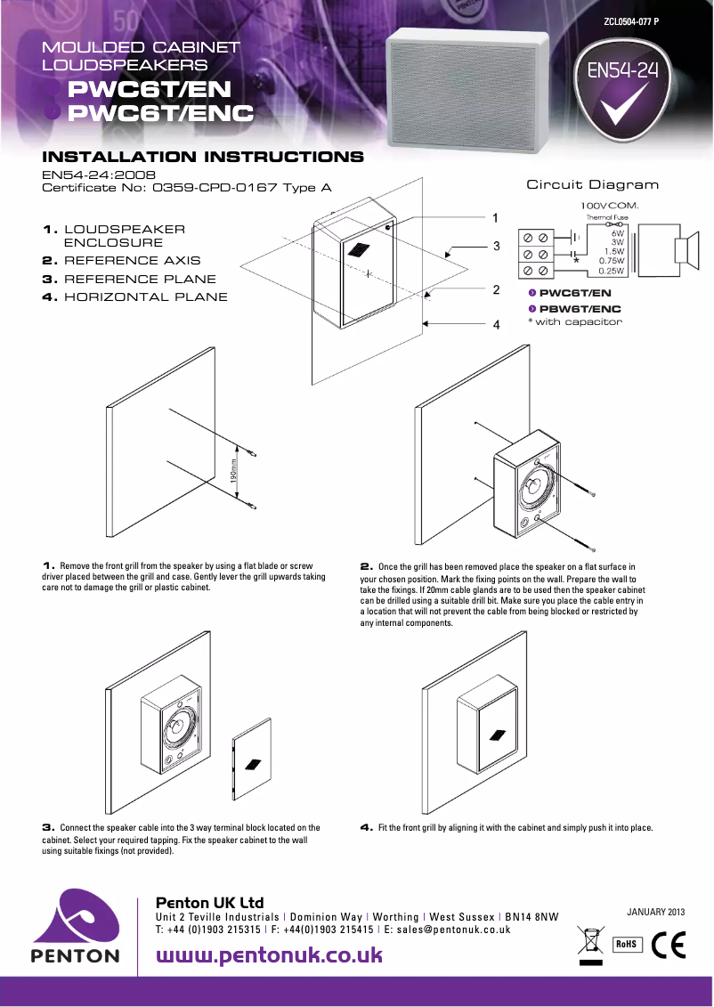 Page n°1 - Manuel utilisateur Penton PWC6T/EN