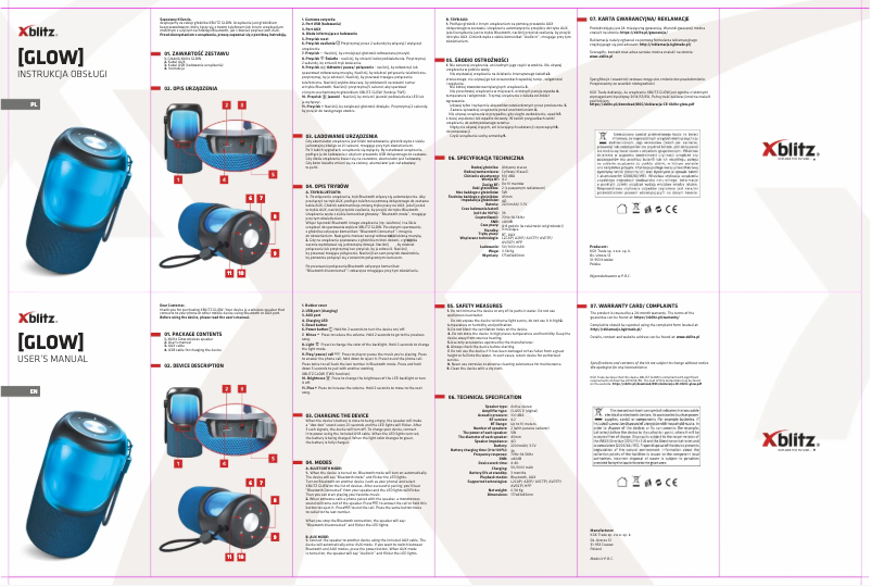 Page 1 de la notice Manuel utilisateur Xblitz Glow