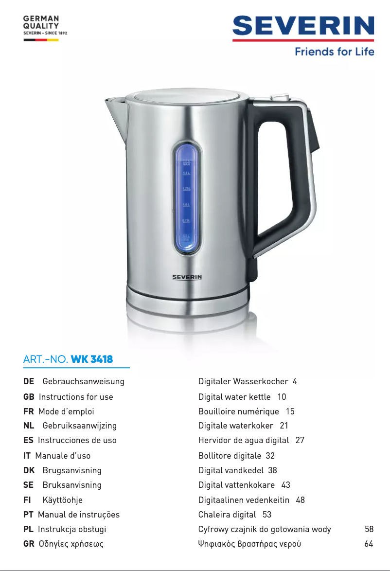Page 1 de la notice Manuel utilisateur Severin WK 3418