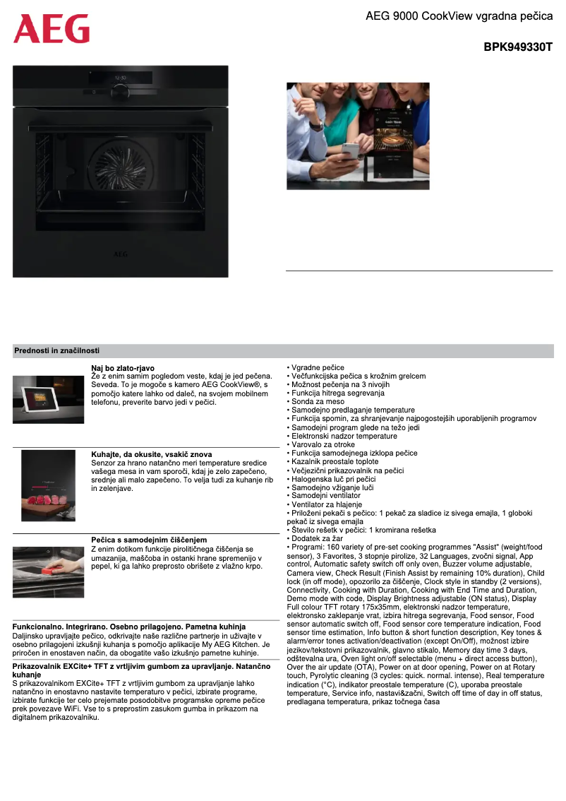 Page 1 de la notice Fiche technique AEG BPK949330T