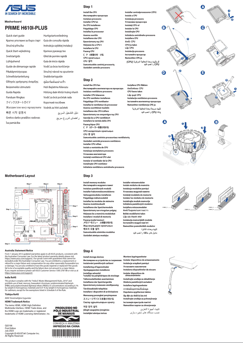 Page 1 de la notice Guide de démarrage rapide Asus PRIME H610I-PLUS