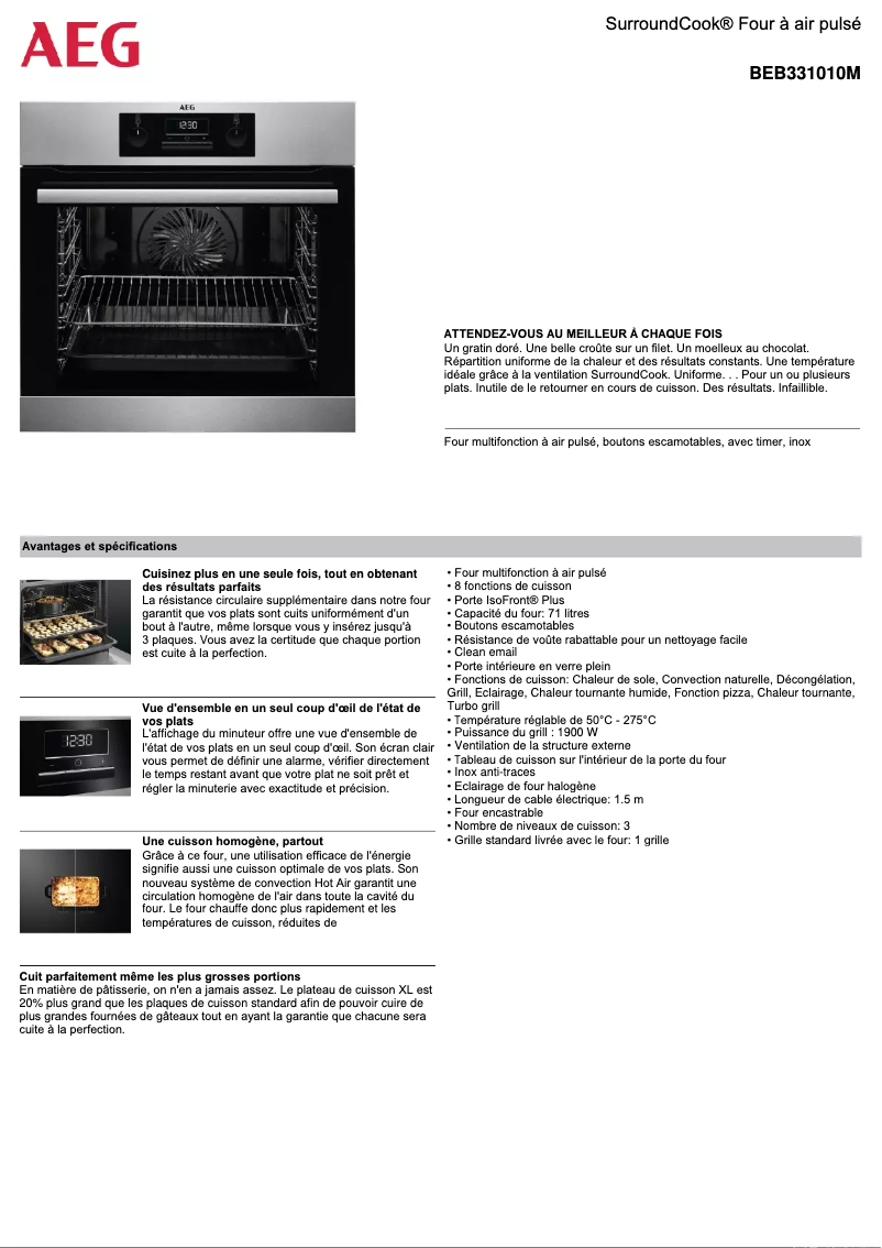 Page 1 de la notice Fiche technique AEG BEB331010M