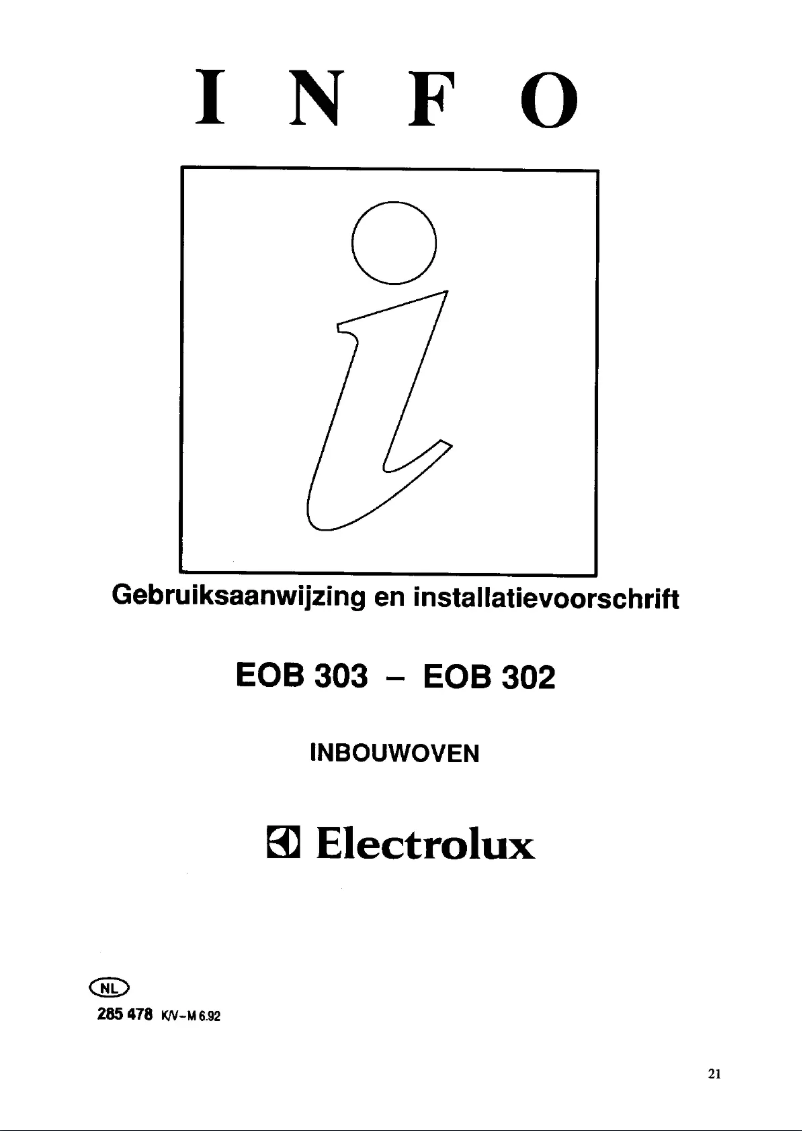 Page 1 de la notice Manuel utilisateur Electrolux EOB 302 B K X