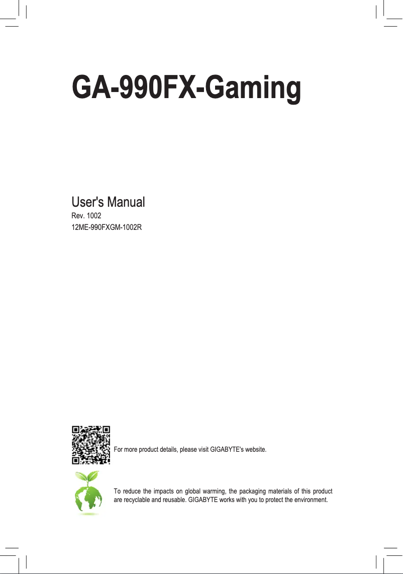 Page 1 de la notice Manuel utilisateur Gigabyte GA-990FX-Gaming