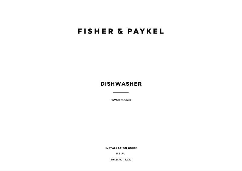 Page 1 de la notice Guide d'installation Fisher & Paykel DW60FC2X1