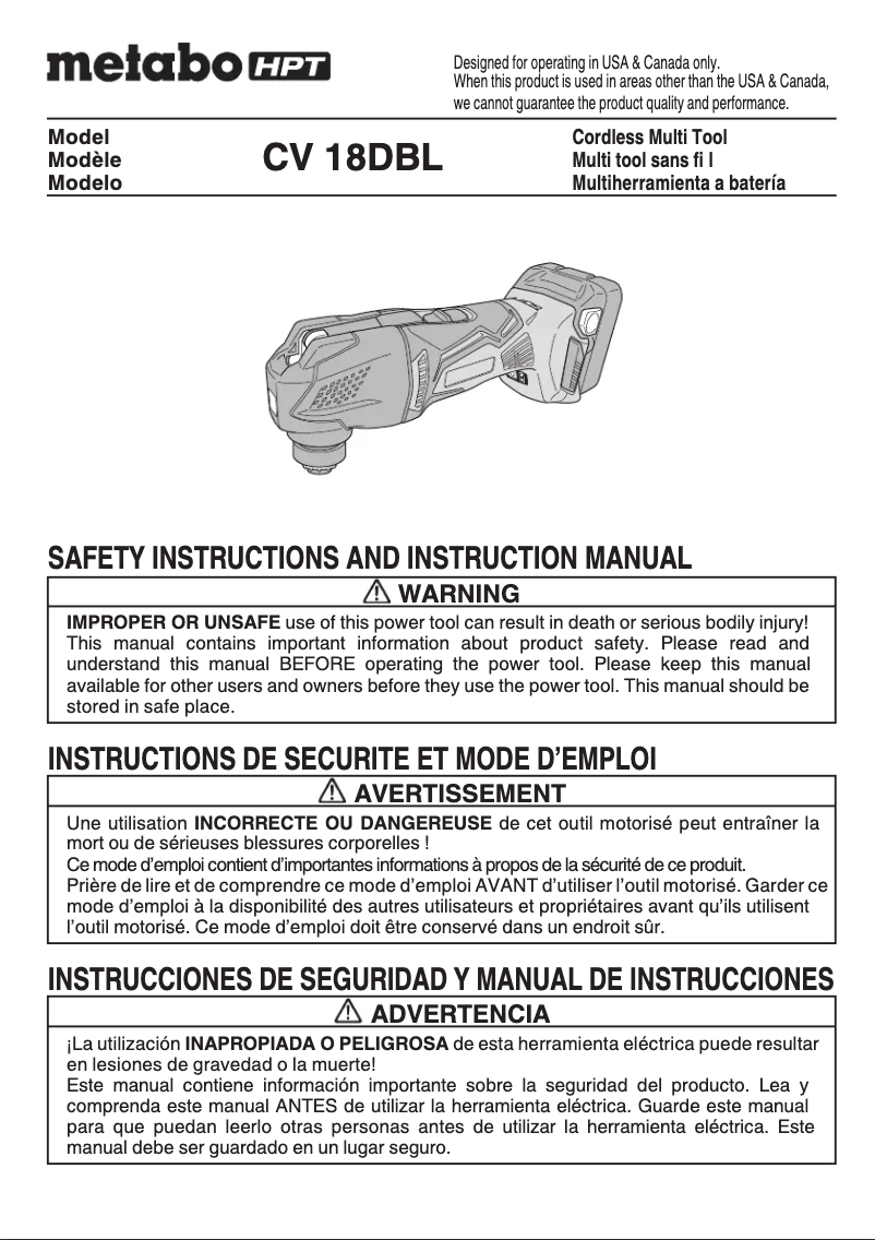 Page n°1 - Manuel utilisateur HiKOKI CV 18DBL