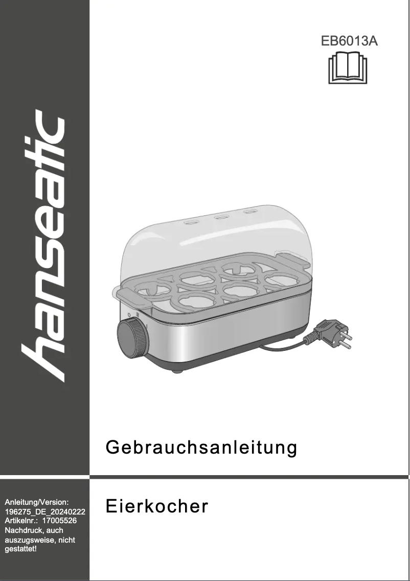 Page 1 de la notice Manuel utilisateur Hanseatic EB6013A