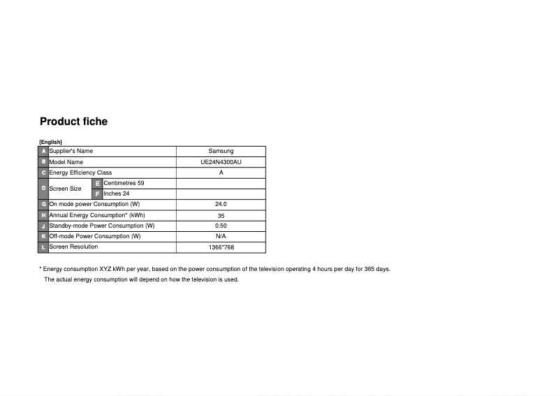 Página 1 del manual Ficha técnica Samsung Series 4 UE24N4300AU