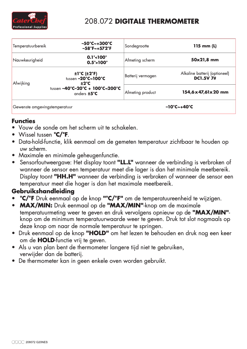 Page n°1 - Manuel utilisateur CaterChef 208072