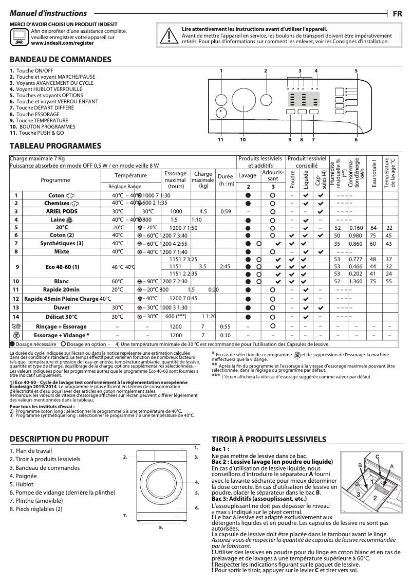 Page n°1 - Manuel utilisateur Indesit BWA 71295X WV FR