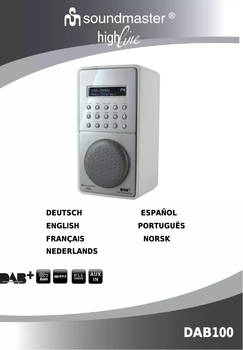 Page 1 de la notice Manuel utilisateur Soundmaster DAB100