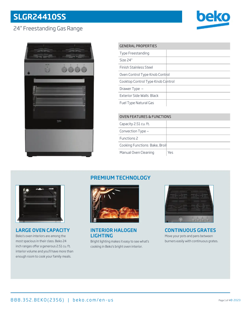 Page 1 de la notice Fiche technique Beko SLGR24410SS