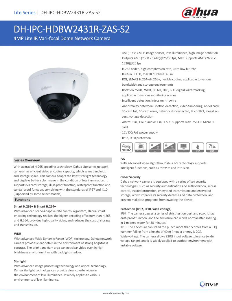 Page n°1 - Fiche technique Dahua Technology IPC-HDBW2431R-ZAS-S2