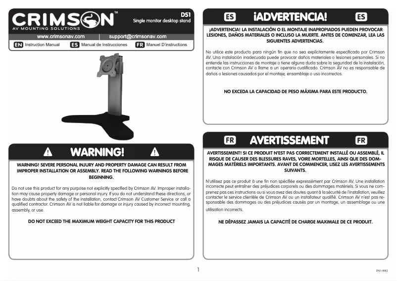 Page 1 de la notice Manuel utilisateur Crimson DS1