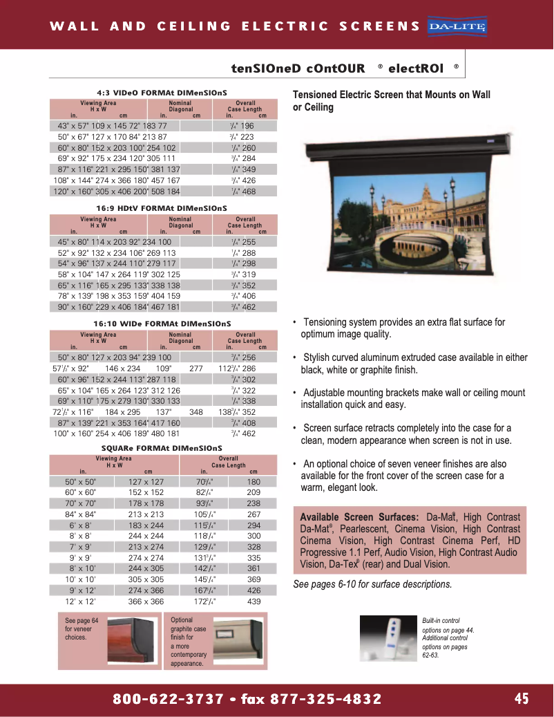 Page 1 de la notice Brochure Da-Lite Contour Electrol