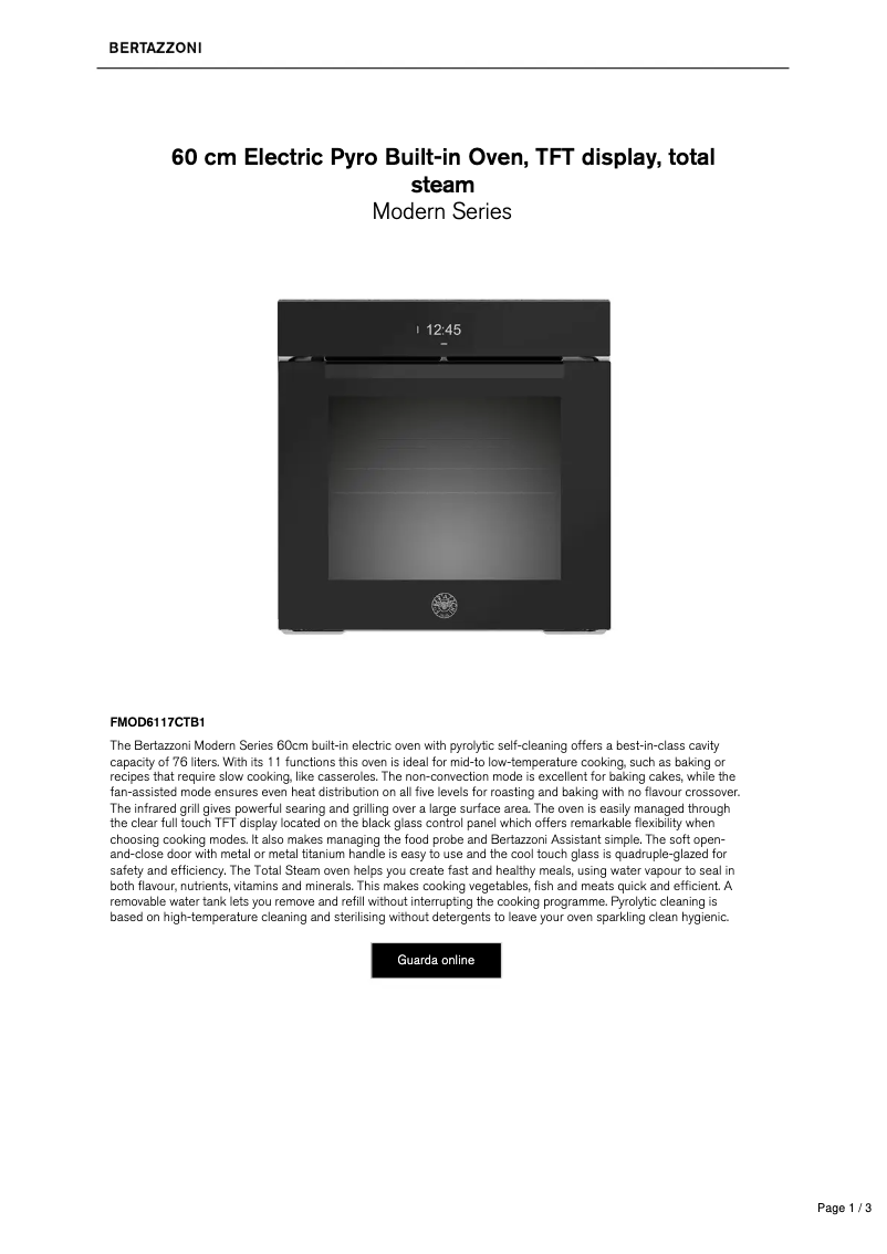 Page 1 de la notice Fiche technique Bertazzoni FMOD6117CTB1