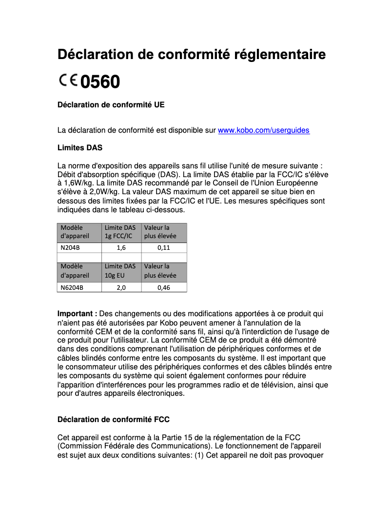 Page n°1 - Instructions de sécurité Kobo Aura HD