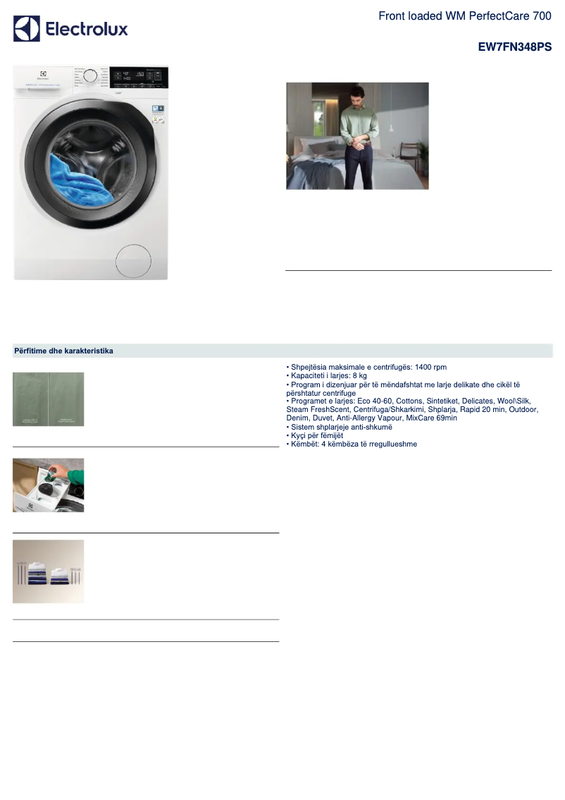 Page 1 de la notice Fiche technique Electrolux EW7FN348PS