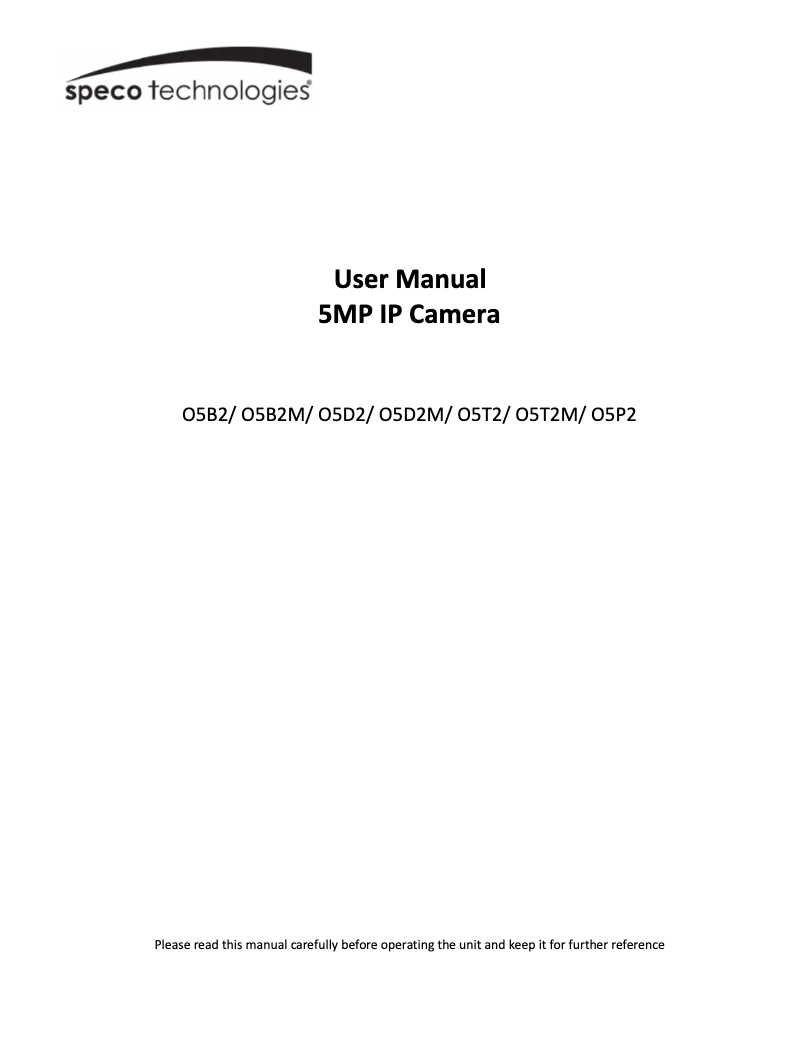 Page n°1 - Manuel utilisateur Speco Technologies O5T2