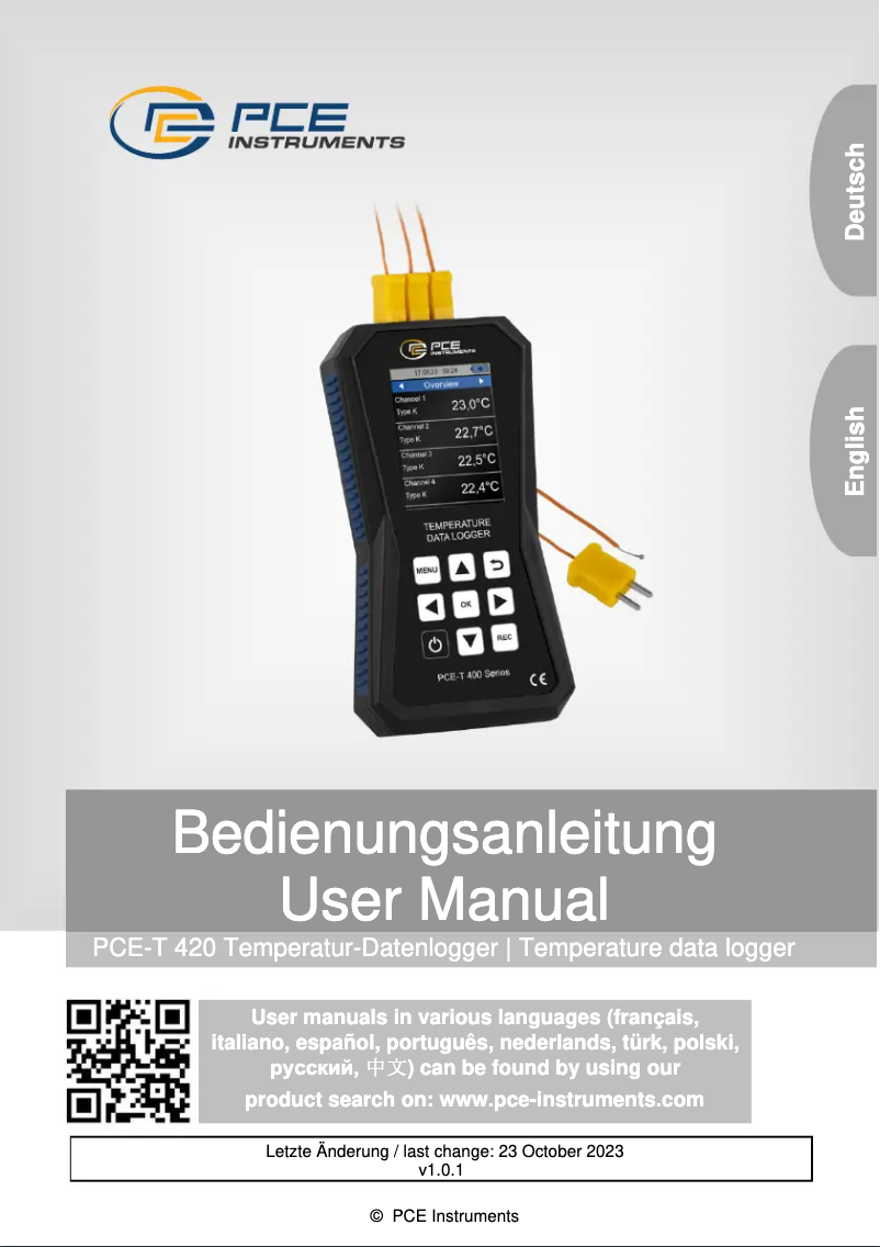 Página 1 del manual Manual de usuario PCE Instruments PCE-T 420