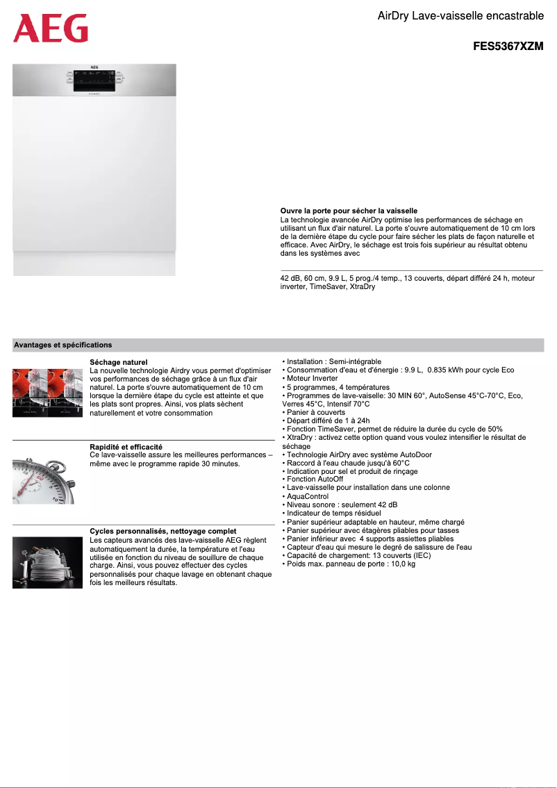 Page n°1 - Fiche technique AEG FES5367XZM