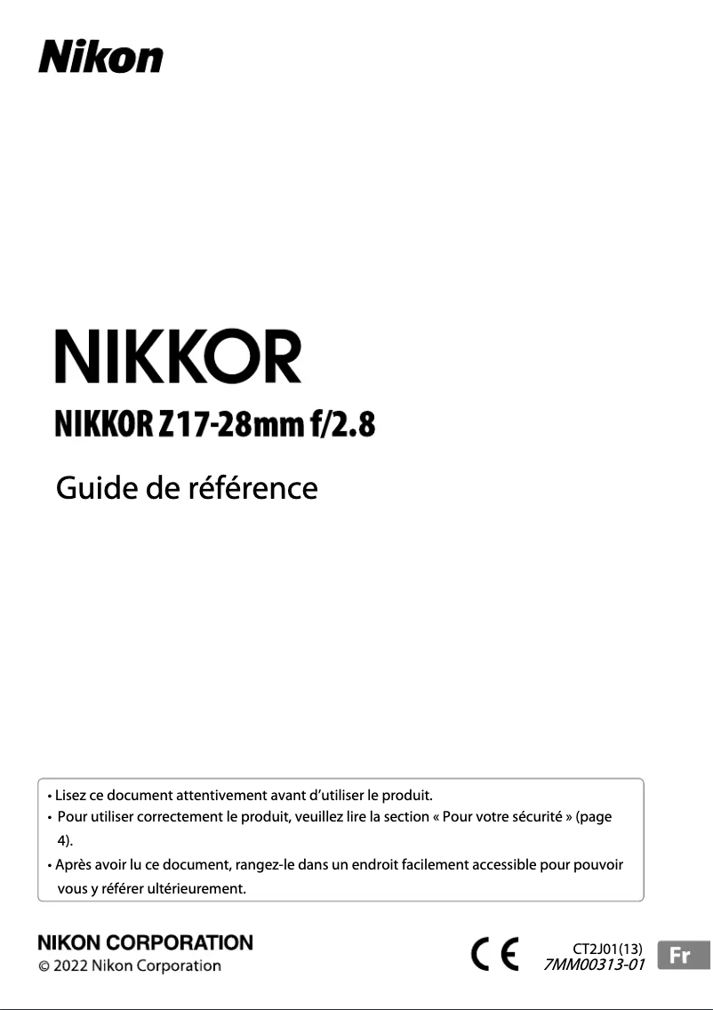 Page n°1 - Manuel utilisateur Nikon NIKKOR Z 17-28mm f/2.8