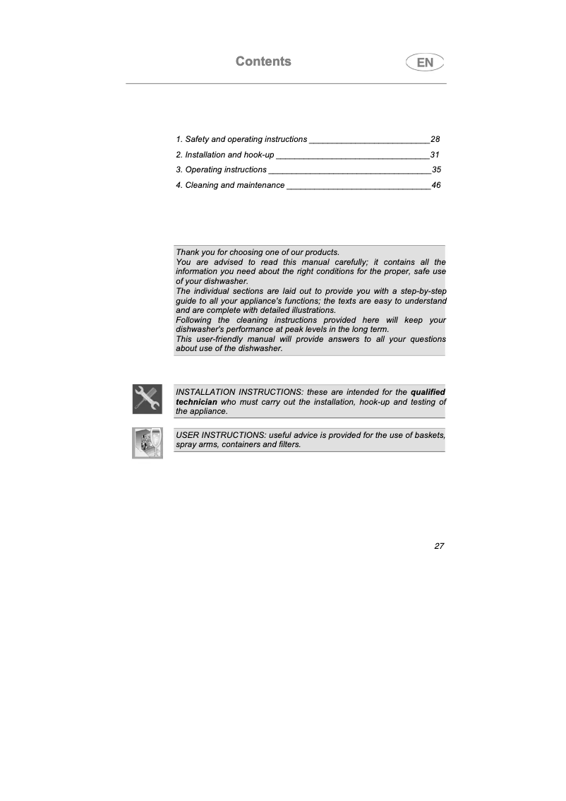 Page n°1 - Manuel utilisateur Teka DW7 45 FI