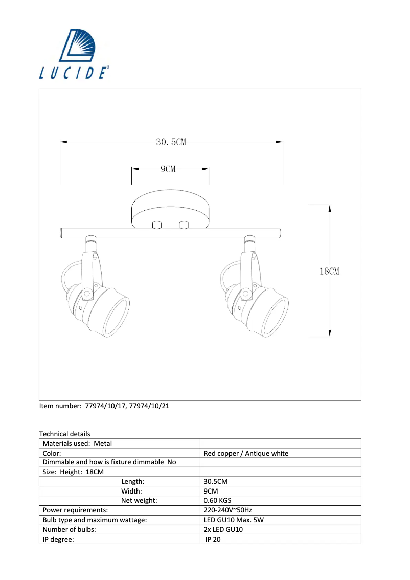 Page n°1 - Manuel utilisateur Lucide Cigal 77974/10/21