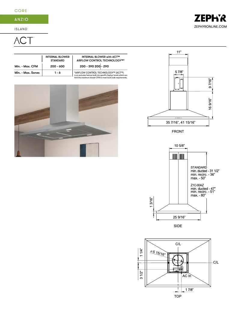 Page 1 de la notice Fiche technique Zephyr ZAZ-E42DS