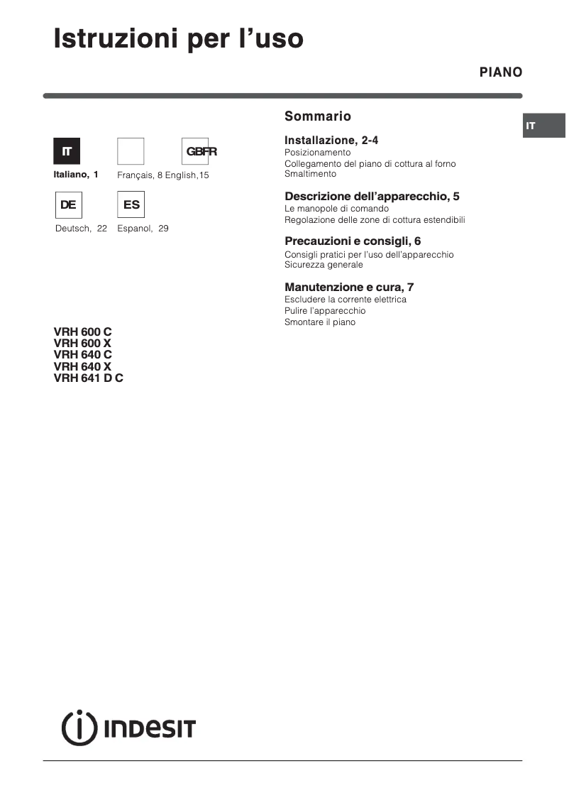 Image de la première page du manuel de l'appareil VRH 600 X