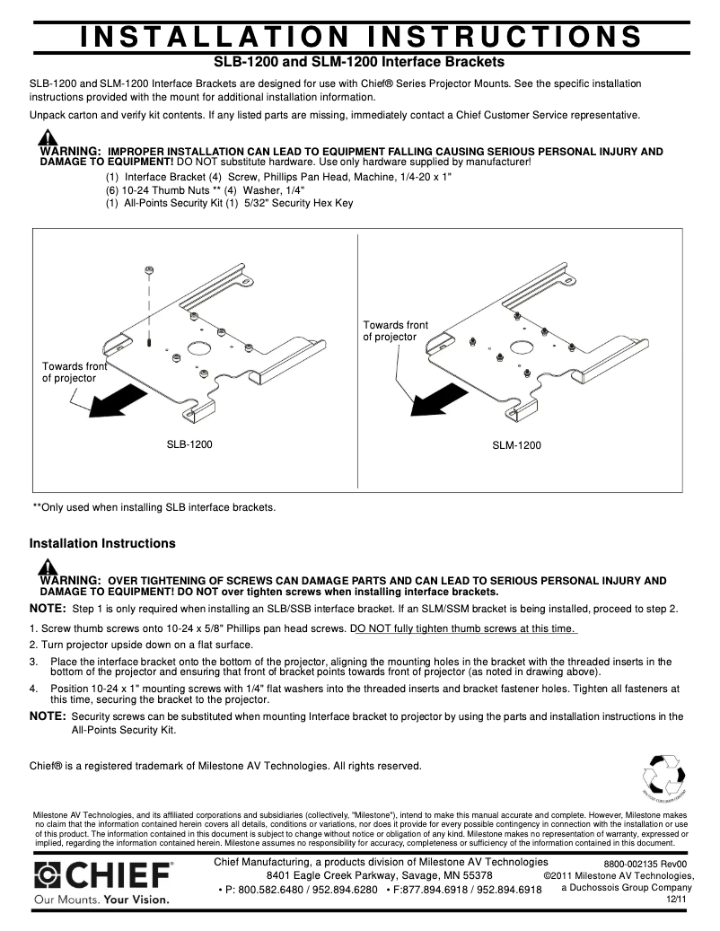 Page 1 de la notice Manuel utilisateur Chief SLB1200