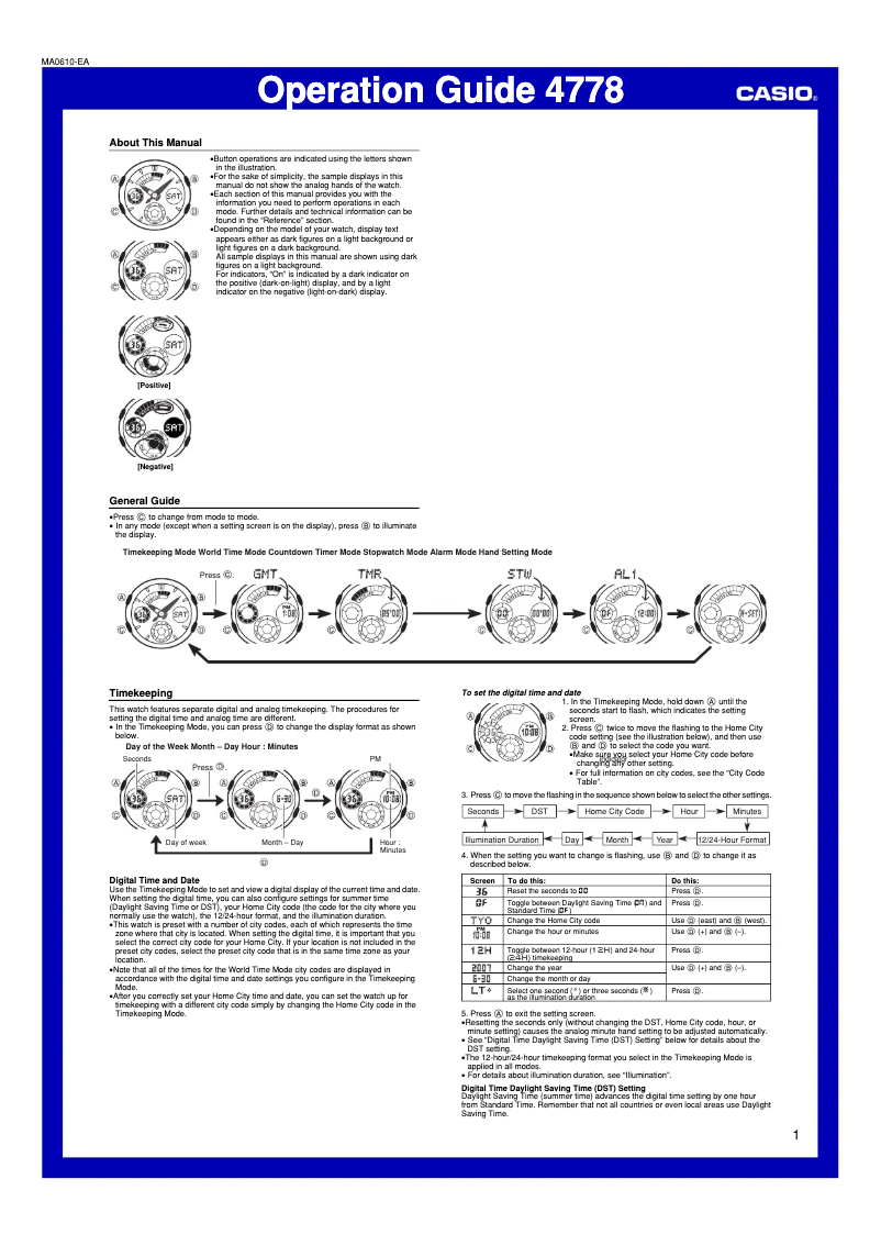 Page n°1 - Manuel utilisateur Casio AW-591BB-1A