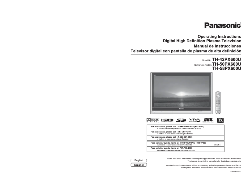 Page 1 de la notice Manuel utilisateur Panasonic TH-42PX600U