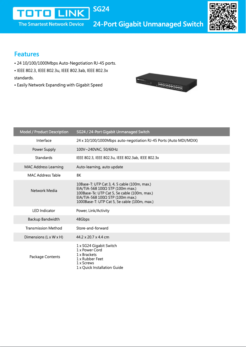 Page n°1 - Manuel utilisateur Totolink SG24