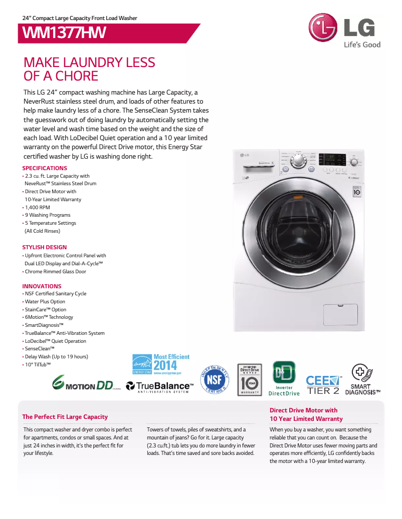 Page n°1 - Fiche technique LG WM1377H
