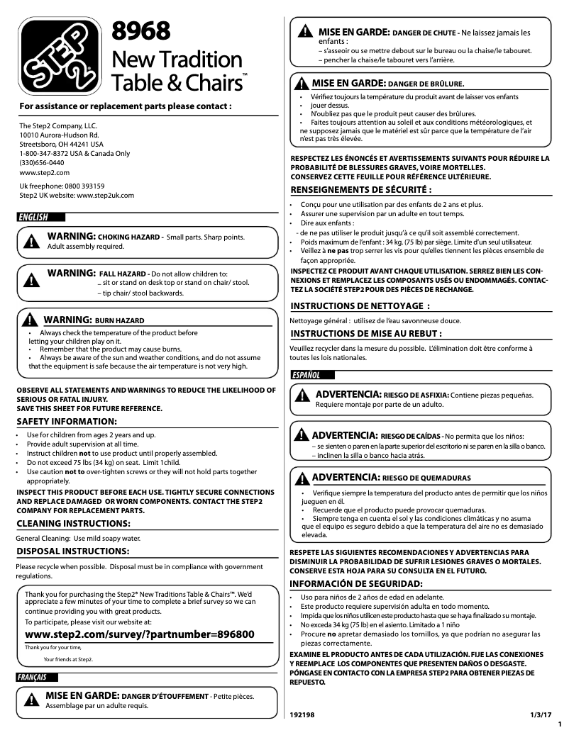 Page n°1 - Manuel utilisateur Step2 896800