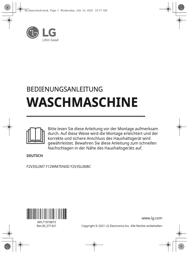 Page 1 de la notice Manuel utilisateur LG F2V3SLIM8C