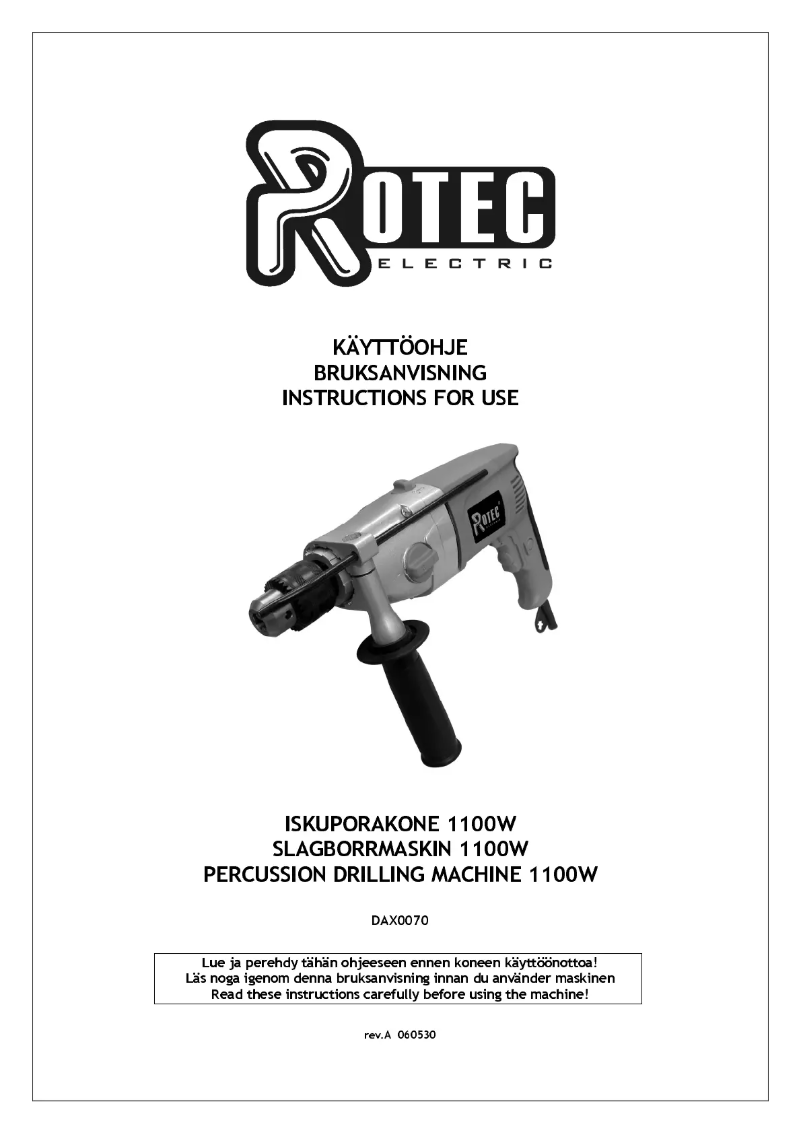 Page 1 de la notice Manuel utilisateur Rotec Electric DAX0070